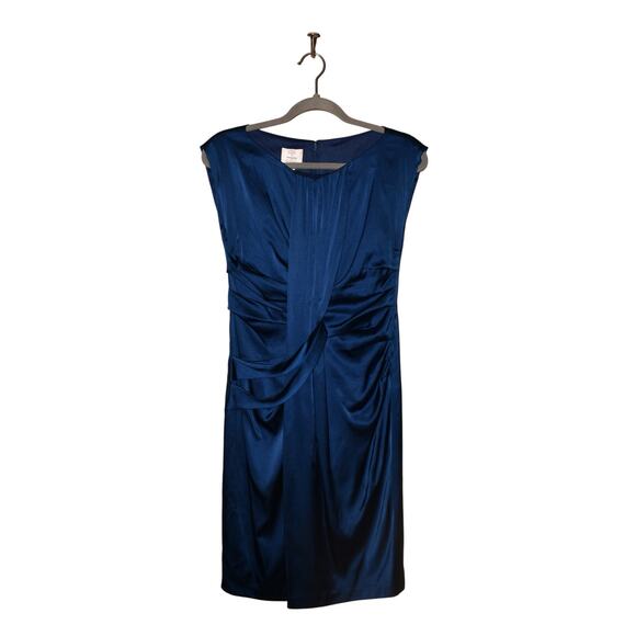 SUZI CHIN MAGGY BOUTIQUE $128 Blue Satin Silk Dress Draped Detail Size 2 - Picture 1 of 3